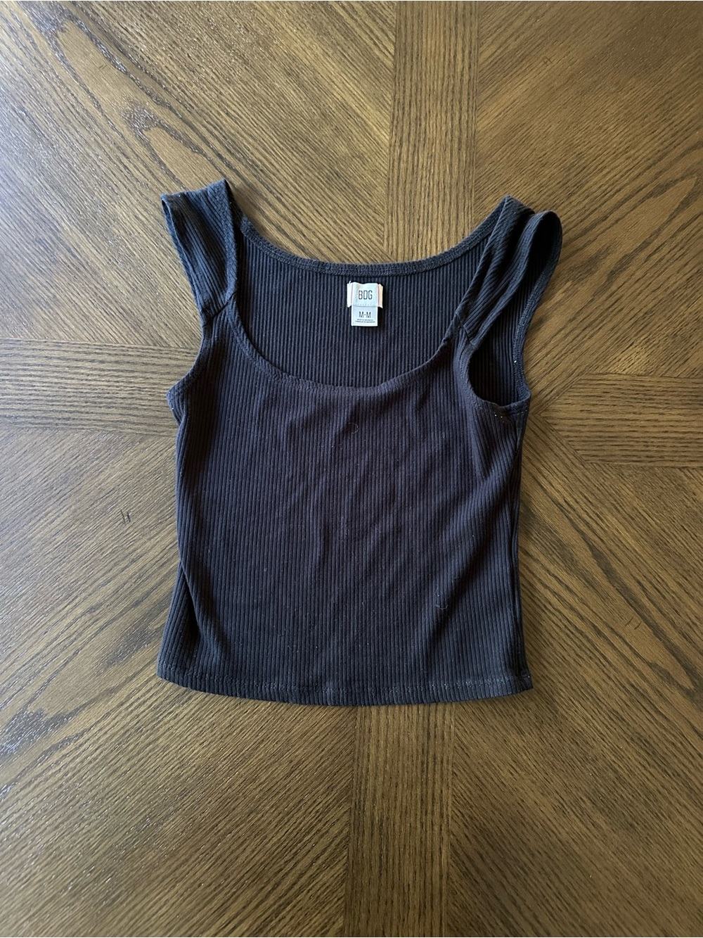 BDG Black Ribbed Square Scoop Tank
